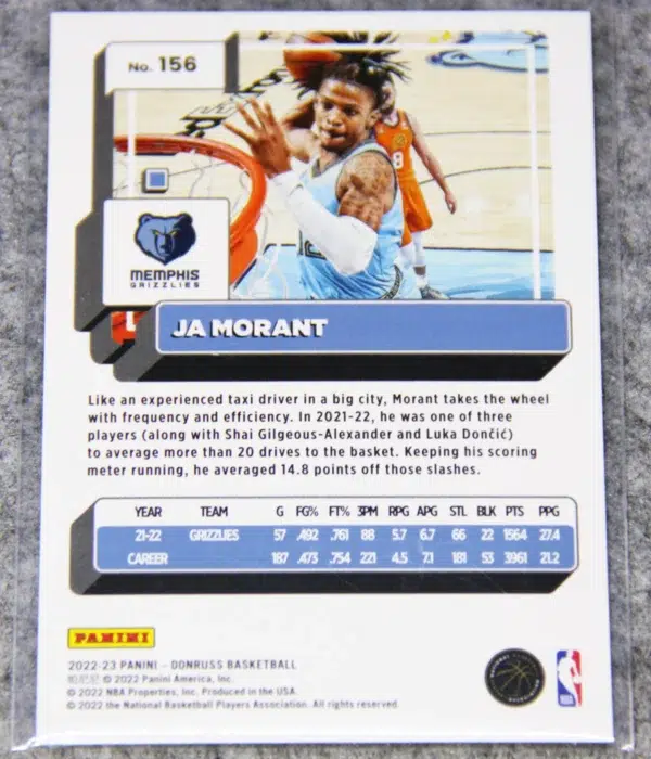 2022-23 Ja Morant #156 Panini Donruss Red Yellow Holo Laser - back