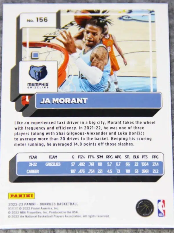2022-23 Ja Morant #156 Panini Donruss Red Yellow Holo Laser - back