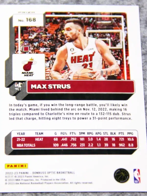 2022-23 Max Strus #168 Panini Donruss Optic Gold Wave Prizm SN#4 - back