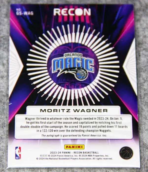 2022-24 Moritz Wagner #GS-WAG Panini Recon Glorified Autograph SN#67 - back