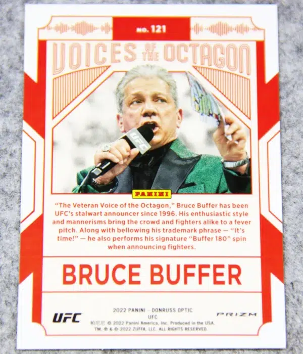 2022 Bruce Buffer #121 Panini Donruss Optic UFC Voices of the Octagon Holo Prizm - back