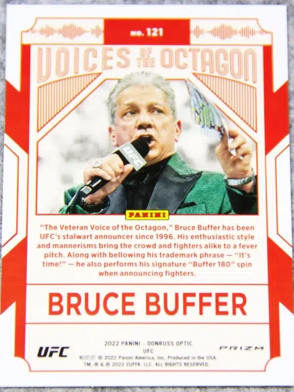 2022 Bruce Buffer #121 Panini Donruss Optic UFC Voices of the Octagon Holo Prizm - back