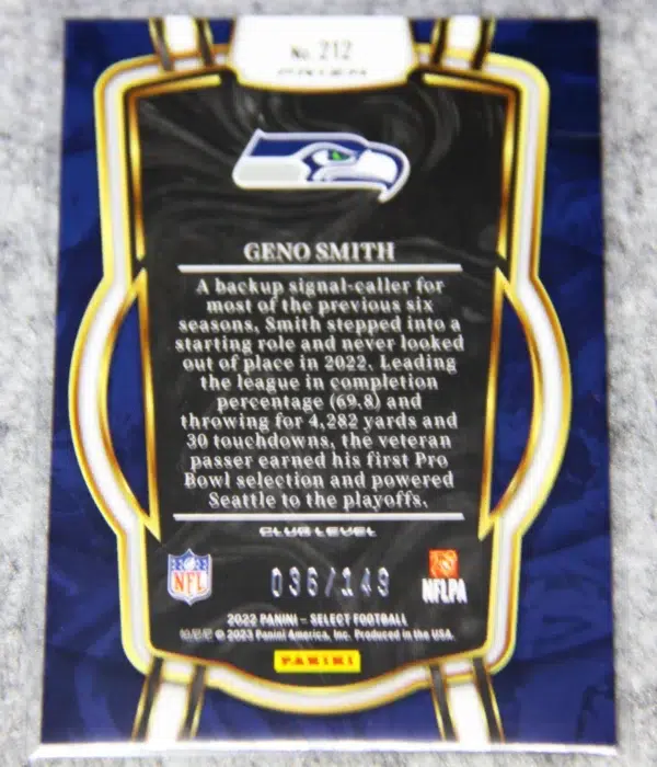 2022 Geno Smith #212 Panini Select Club Level Tri-Color SN#36 - back