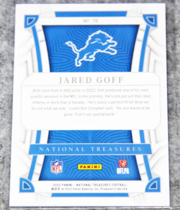 2022 Jared Goff #78 Panini National Treasures Football SN#31 - back