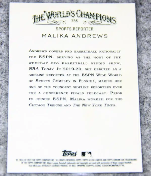 2022 Malika Andrews #258 Topps Chrome Allen & Ginter - back