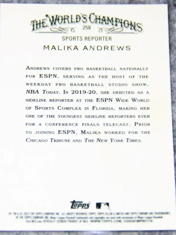 2022 Malika Andrews #258 Topps Chrome Allen & Ginter - back