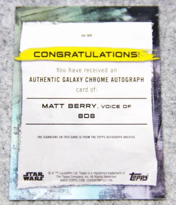 2022 Matt Berry as 8D8 #GA-MB Topps Star Wars Galaxy Chrome Autograph - back