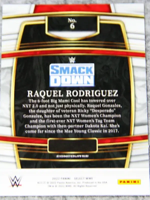 2022 Raquel Gonzalez #6 Panini WWE Select Concourse Smack Down Red & Blue Prizm - back