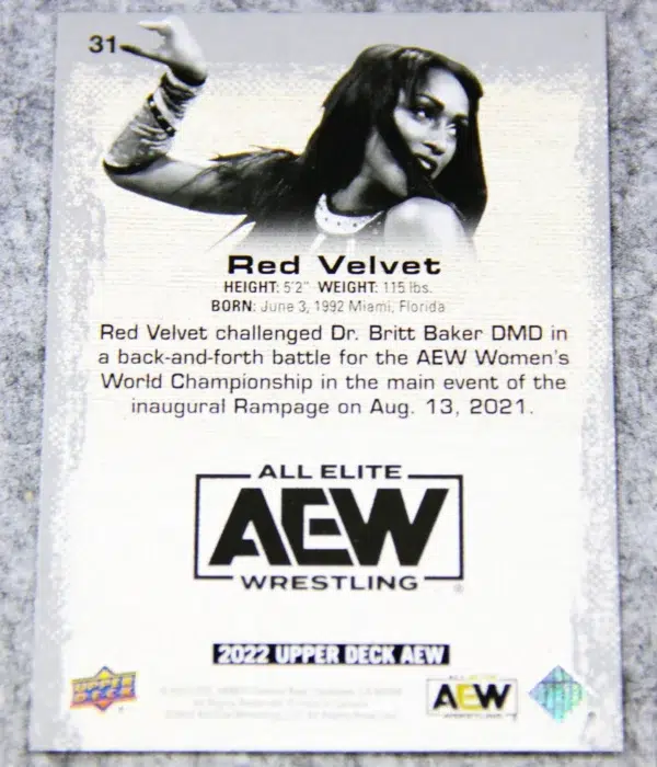 2022 Red Velvet #31 Upper Deck AEW Wrestling Gold Parallel - back
