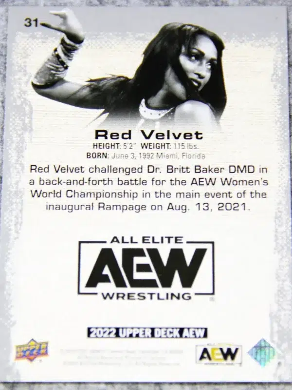 2022 Red Velvet #31 Upper Deck AEW Wrestling Gold Parallel - back