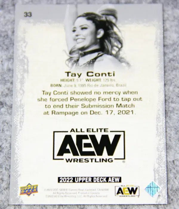 2022 Tay Conti #33 Upper Deck AEW Wrestling Gold Parallel - back