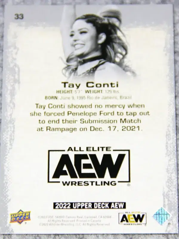 2022 Tay Conti #33 Upper Deck AEW Wrestling Gold Parallel - back