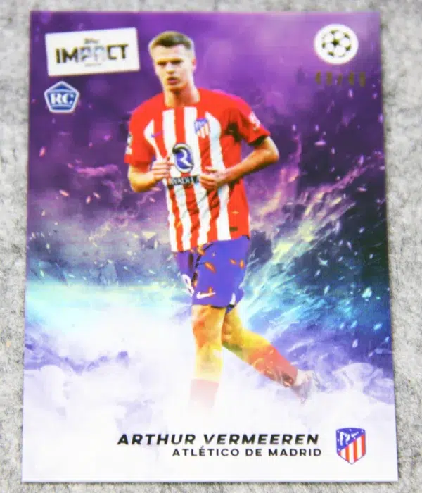 2023-24 Arthur Vermeeren #AV Topps Impact UEFA Club Competitions Purple Lightning Refractor RC SN#48 - front