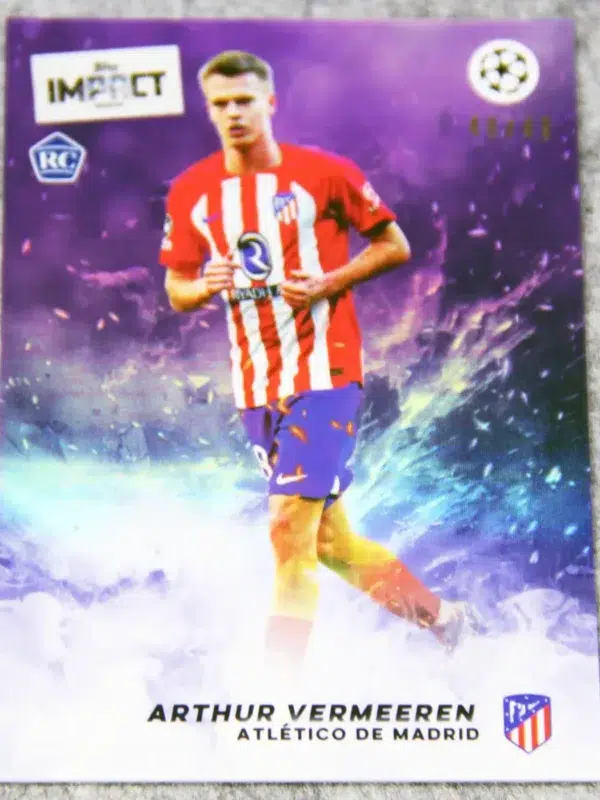 2023-24 Arthur Vermeeren #AV Topps Impact UEFA Club Competitions Purple Lightning Refractor RC SN#48 - front
