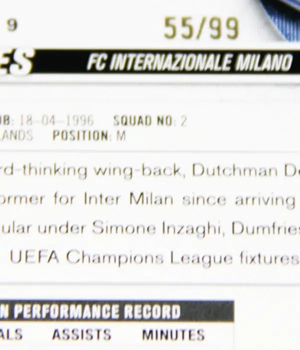 2023-24 Denzel Dumfries #9 Topps UEFA Club Competitions White Refractor SN#55 - detail