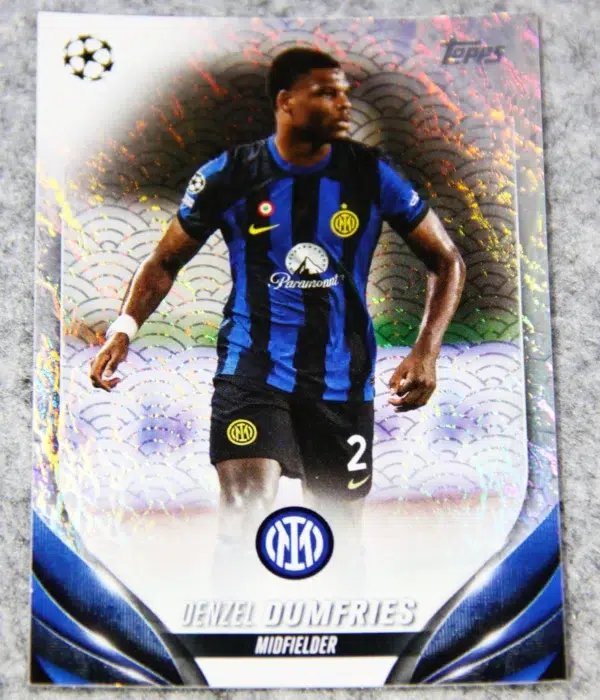 2023-24 Denzel Dumfries #9 Topps UEFA Club Competitions White Refractor SN#55 - front