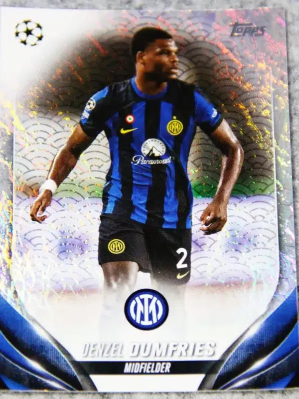 2023-24 Denzel Dumfries #9 Topps UEFA Club Competitions White Refractor SN#55 - front