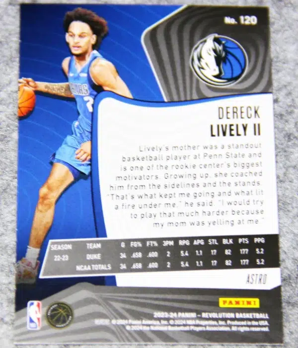 2023-24 Dereck Lively #120 Panini Revolution Rookies Astro Parallel RC - back