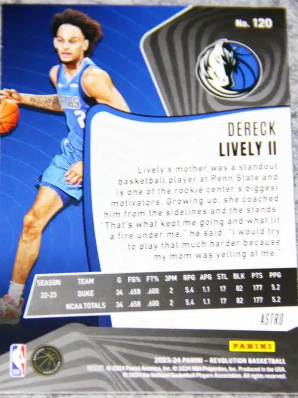 2023-24 Dereck Lively #120 Panini Revolution Rookies Astro Parallel RC - back
