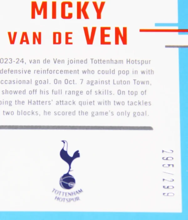 2023-24 Micky van de Ven #181 Panini Donruss Optic Rated Rookie Red Prizm RC SN#295 - detail