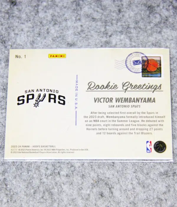 2023-24 Victor Wembanyama #1 Panini NBA Hoops Greetings from San Antonio RC - back