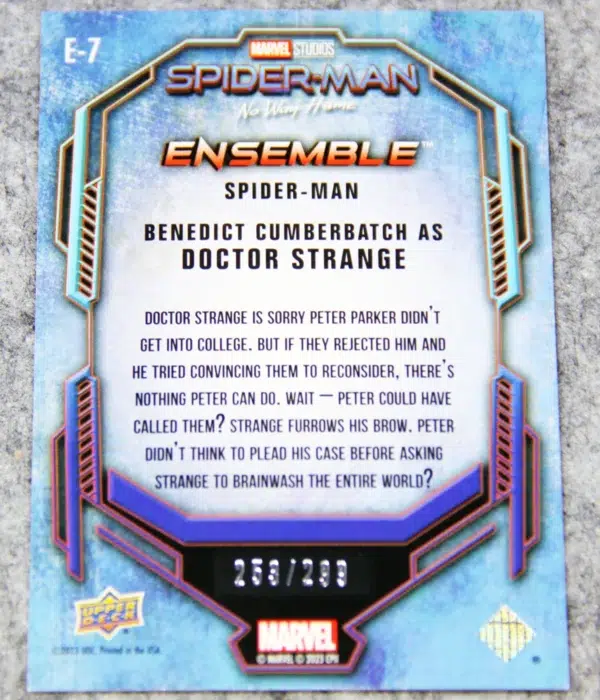 2023 Benedict Cumberbatch as Doctor Strange #E-7 Upper Deck Marvel Spider-Man Ensemble Gold SN#253 - back