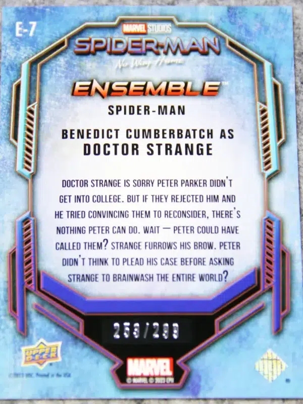 2023 Benedict Cumberbatch as Doctor Strange #E-7 Upper Deck Marvel Spider-Man Ensemble Gold SN#253 - back