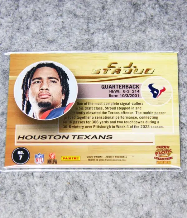 2023 C.J. Stroud #7 Panini Zenith Crown Pacific Collection 2000 Silver Foil RC - back