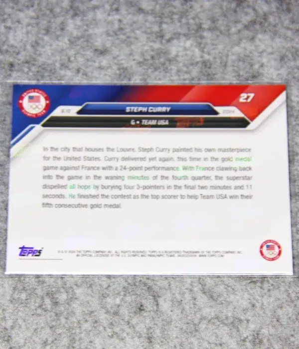 2024 Stephen Curry #27 Topps Now Paris Olympic Games Night Night - back