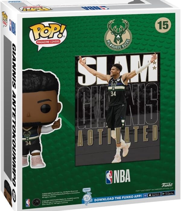 Funko POP! Giannis Antetokounmpo #15 Milwaukee Bucks NBA Slam Magazine Cover + Vinyl Figure - back