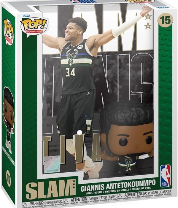 Funko POP! Giannis Antetokounmpo #15 Milwaukee Bucks NBA Slam Magazine Cover + Vinyl Figure - front