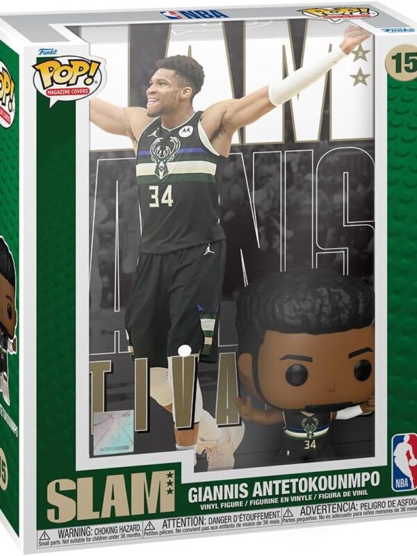 Funko POP! Giannis Antetokounmpo #15 Milwaukee Bucks NBA Slam Magazine Cover + Vinyl Figure - front