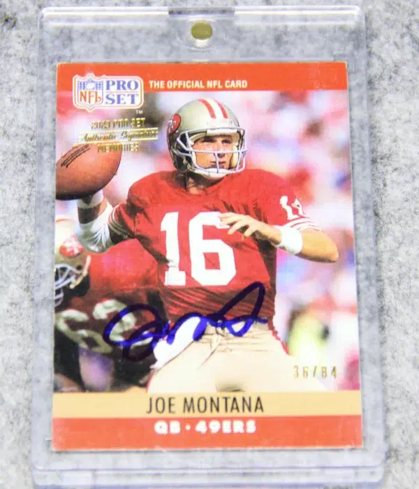1990 Joe Montana #293 Leaf 2023 Pro Set Authentic Signature Memories SN#36 - front
