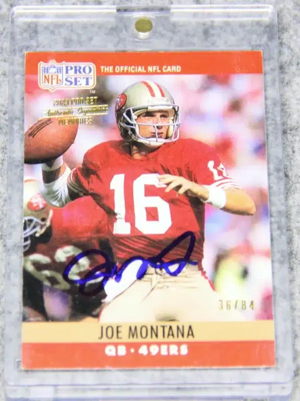 1990 Joe Montana #293 Leaf 2023 Pro Set Authentic Signature Memories SN#36 - front