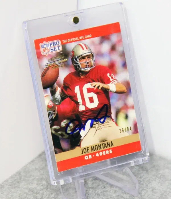 1990 Joe Montana #293 Leaf 2023 Pro Set Authentic Signature Memories SN#36 - stand