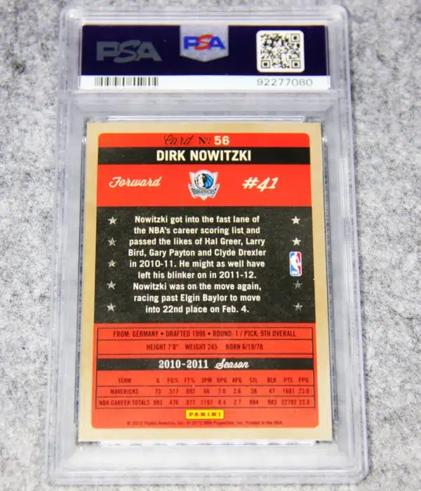 2011-12 Dirk Nowitzki #56 Panini Past & Present Basketball PSA-DNA - back