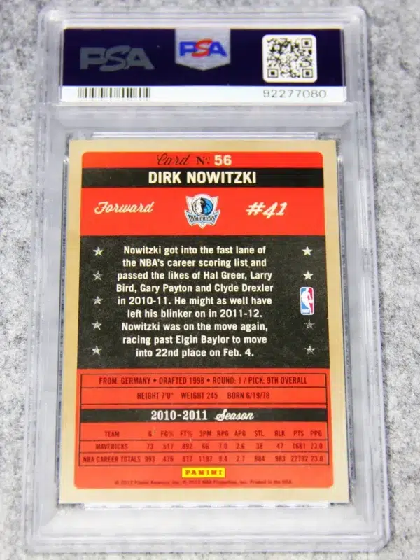 2011-12 Dirk Nowitzki #56 Panini Past & Present Basketball PSA-DNA - back