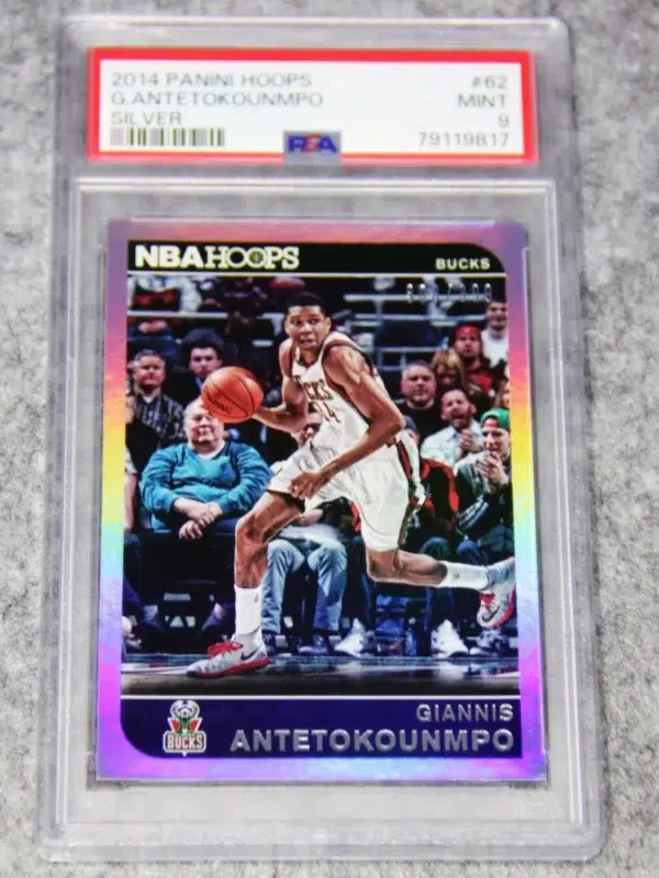 2014-15 Giannis Antetokounmpo #62 Panini NBA Hoops Silver Prizm PSA 9 MT SN#308 - front