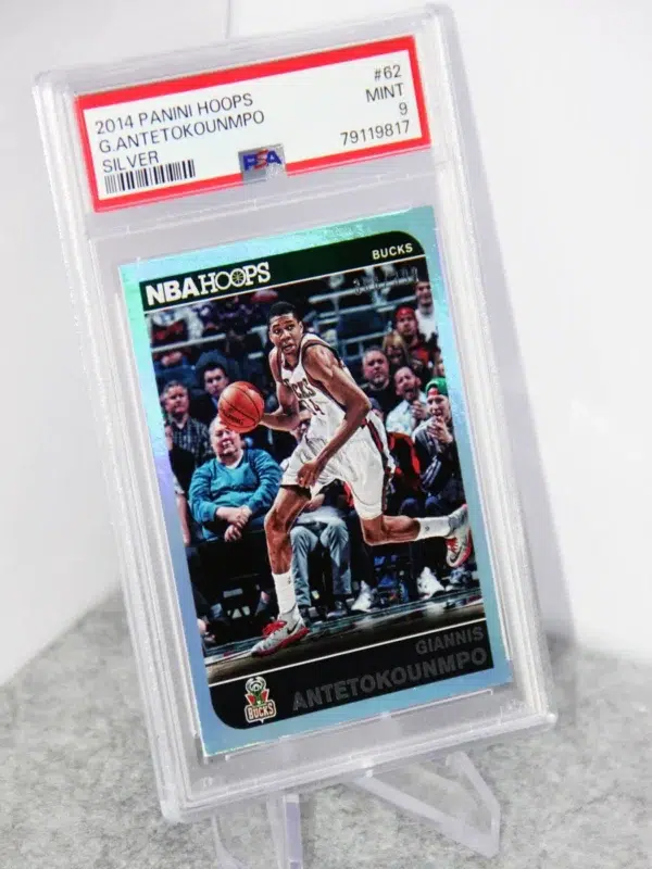 2014-15 Giannis Antetokounmpo #62 Panini NBA Hoops Silver Prizm PSA 9 MT SN#308 - stand