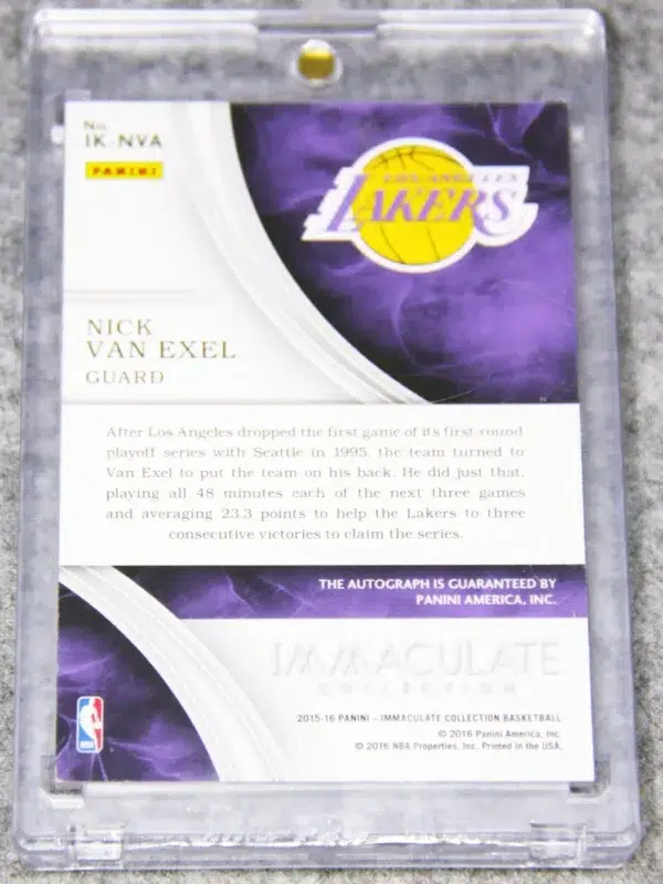 2015-16 Nick Van Exel #IK-NVA Panini Immaculate Collection Ink Autograph SN#6 - back