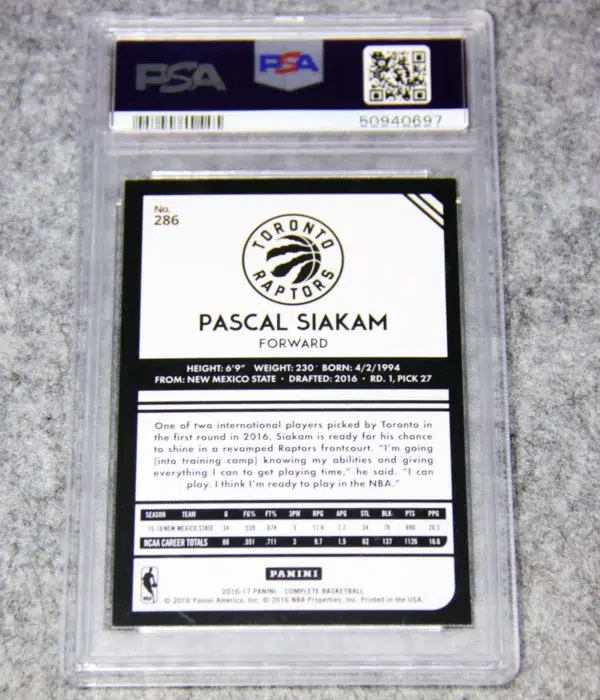 2016-17 Pascal Siakam #286 Panini Complete RC PSA 8 NM-MT - back