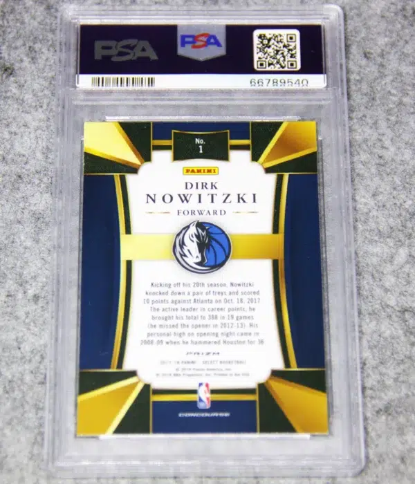 2017-18 Dirk Nowitzki #1 Panini Select Concourse Silver Prizm PSA 9 MINT - back