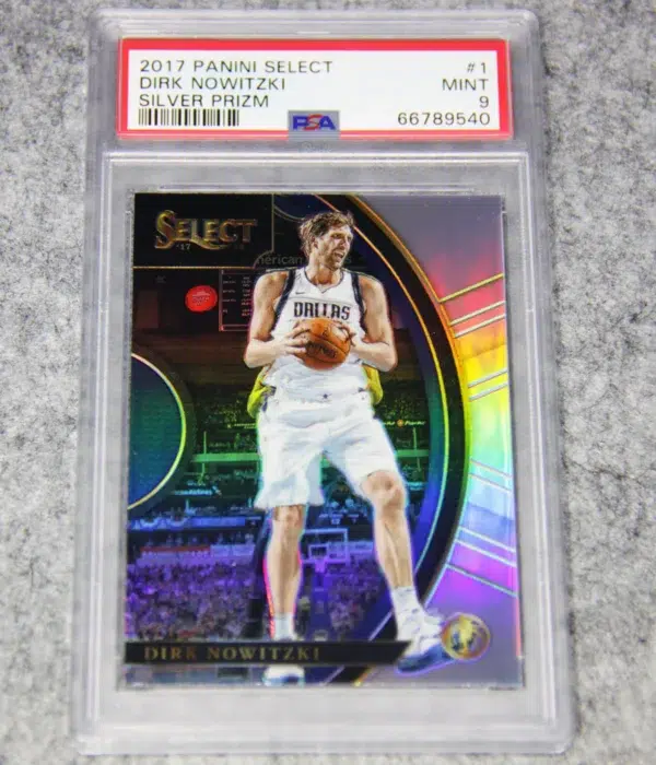 2017-18 Dirk Nowitzki #1 Panini Select Concourse Silver Prizm PSA 9 MINT - front