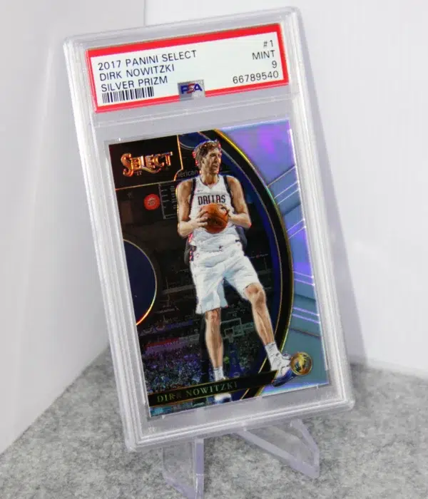 2017-18 Dirk Nowitzki #1 Panini Select Concourse Silver Prizm PSA 9 MINT - stand
