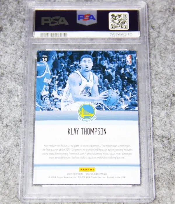 2017-18 Klay Thompson #14 Panini Status Symbols Purple PSA 9 MINT SN#40 - back