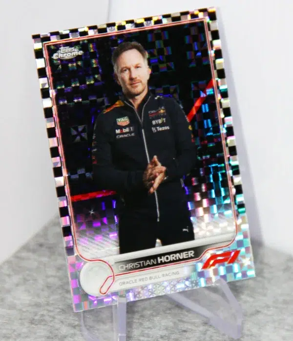 2022 Christian Horner #93 Topps Chrome F1 Checker Flag X-Fractor - stand