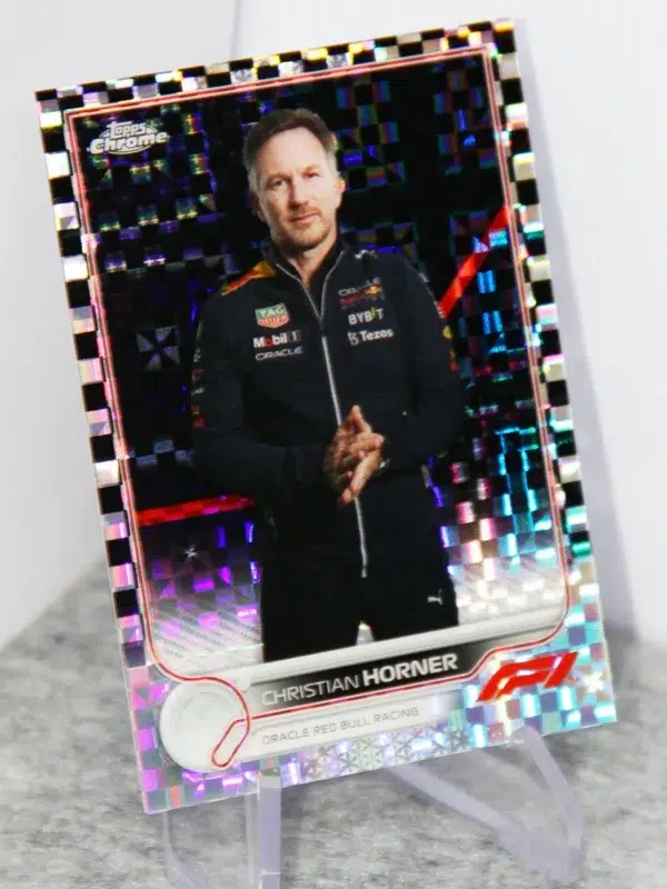 2022 Christian Horner #93 Topps Chrome F1 Checker Flag X-Fractor - stand