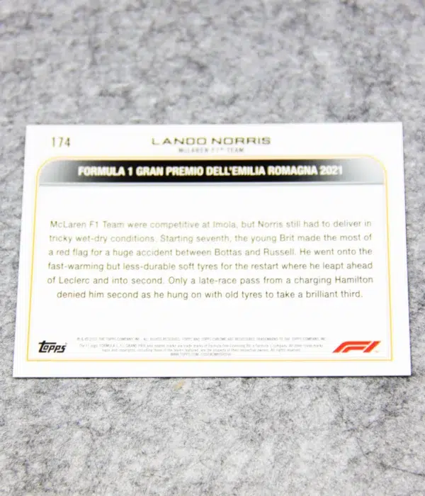 2022 Lando Norris #174 Topps Chrome F1 Driver of the Day Purple Green Refractor - back