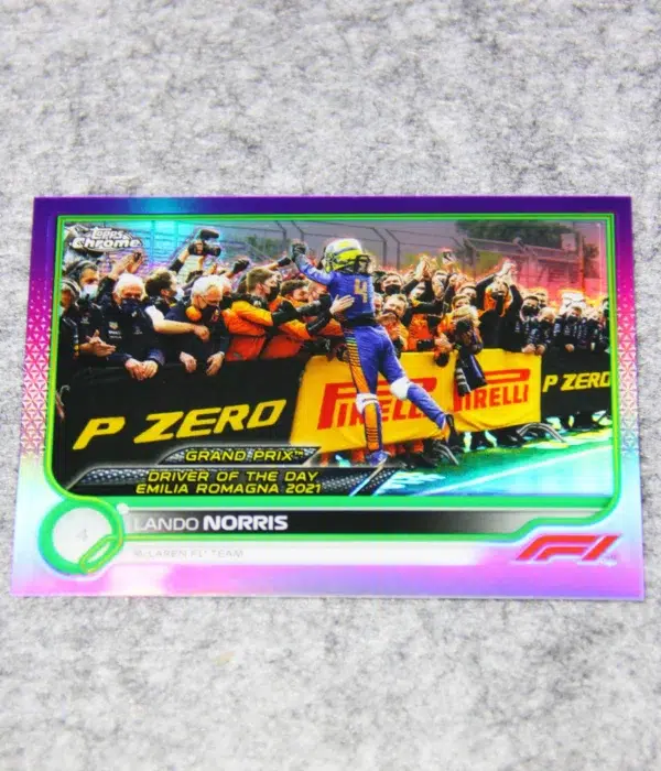 2022 Lando Norris #174 Topps Chrome F1 Driver of the Day Purple Green  Refractor