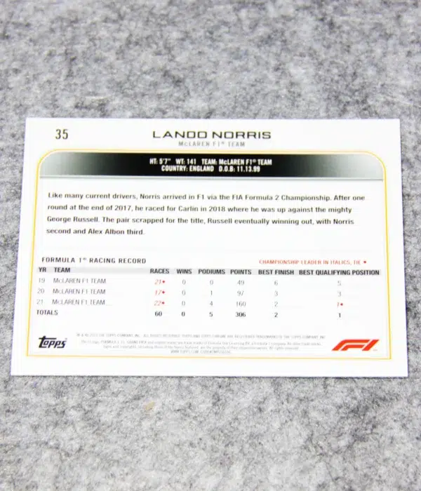 2022 Lando Norris #35 Topps Chrome F1 Purple Green Refractor - back